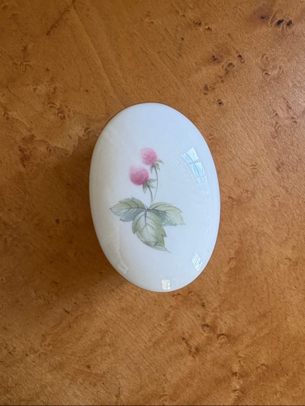 Royal Doulton White Porcelain Trinket Box with Pink Floral Motif